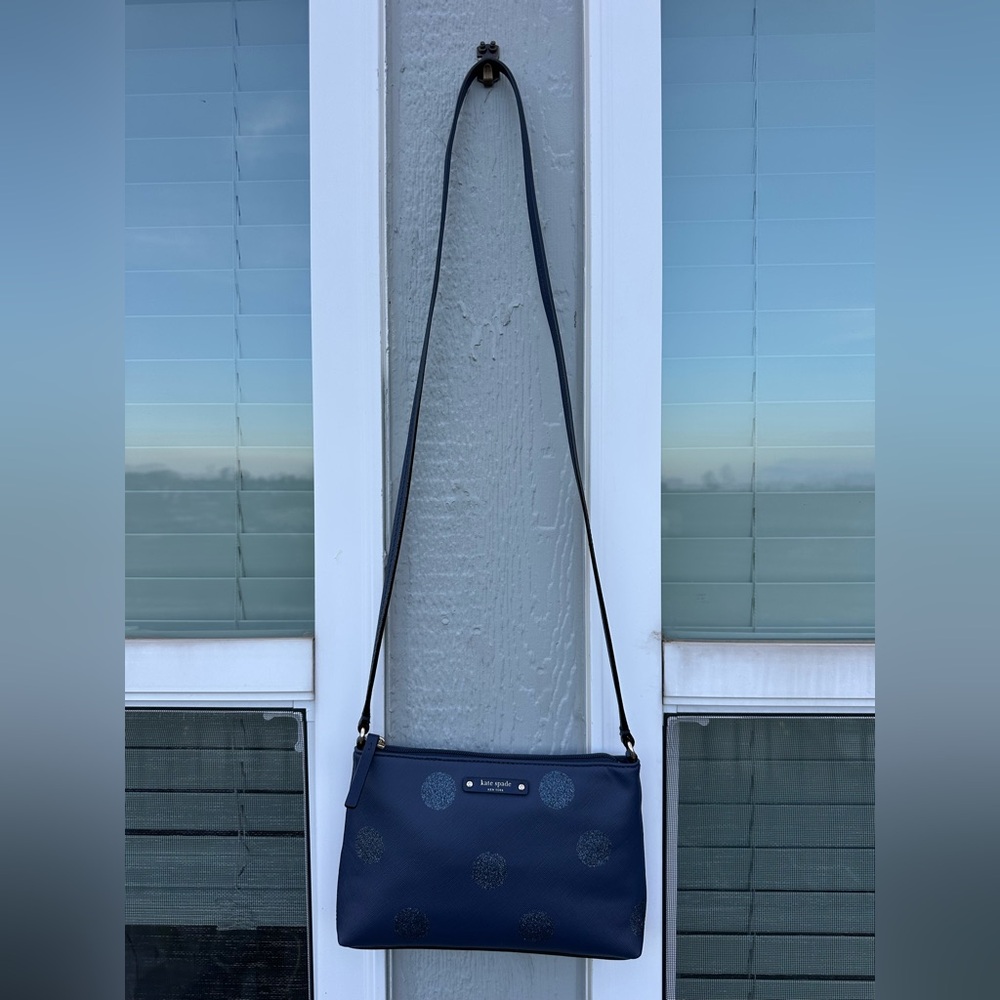 Kate Spade Haven Lane Ramey Navy Glitter Polka Dots Crossbody Purse - Picture 3 of 10